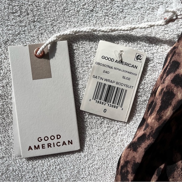 NWT Good American Wrap-effect Sepia Leopard-Print Satin Bodysuit 0 - Picture 9 of 15